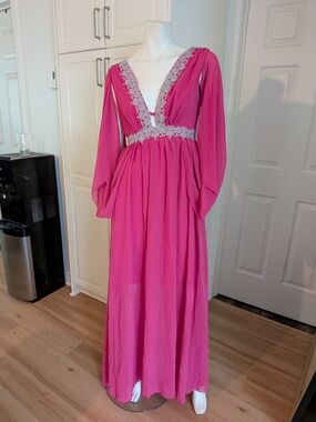 Women's Hot Pink Lace-Trim Maxi Dress